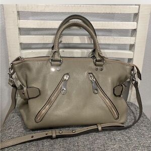 Rebecca Minkoff Moto Grey Pebble Leather Zippered Crossbody Bag